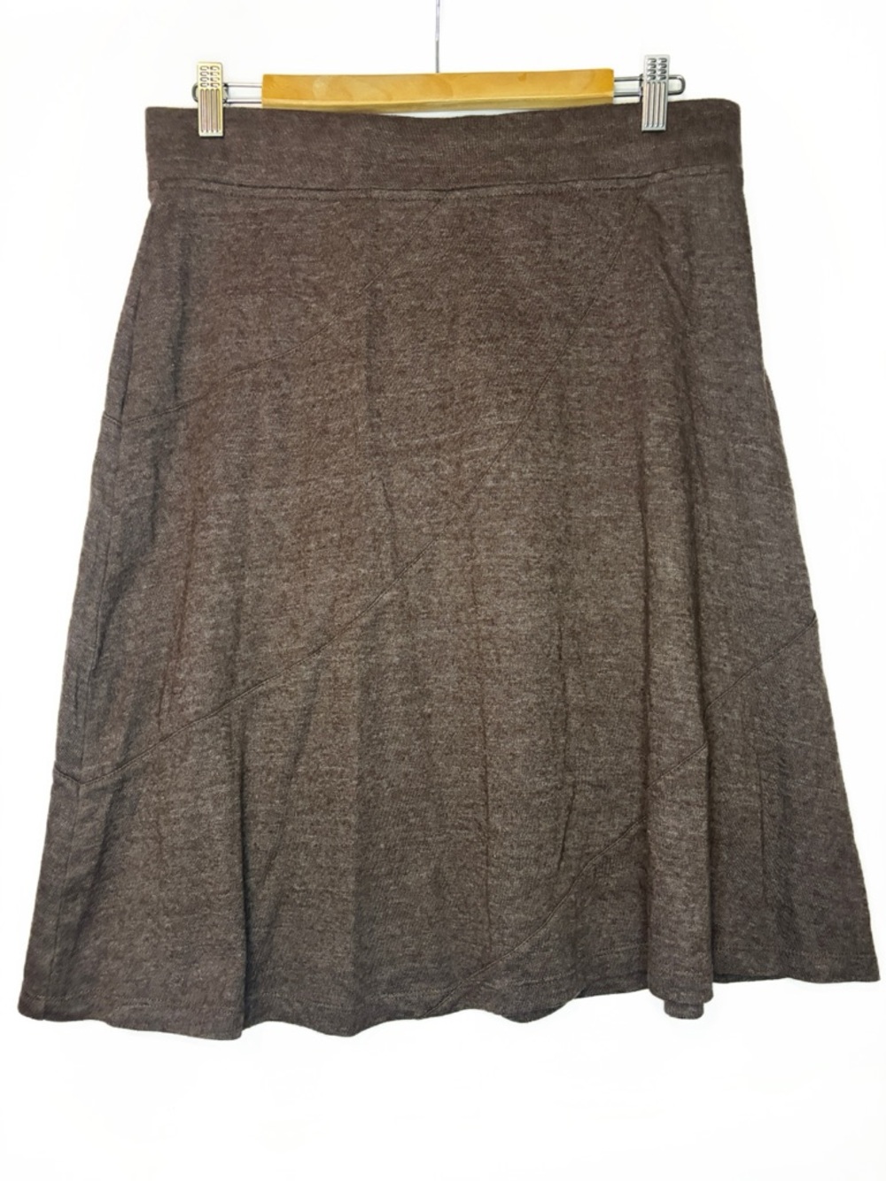 Great Northwest Indigo Brown A-Line Jersey Knit Skirt with Diagonal Stitching De